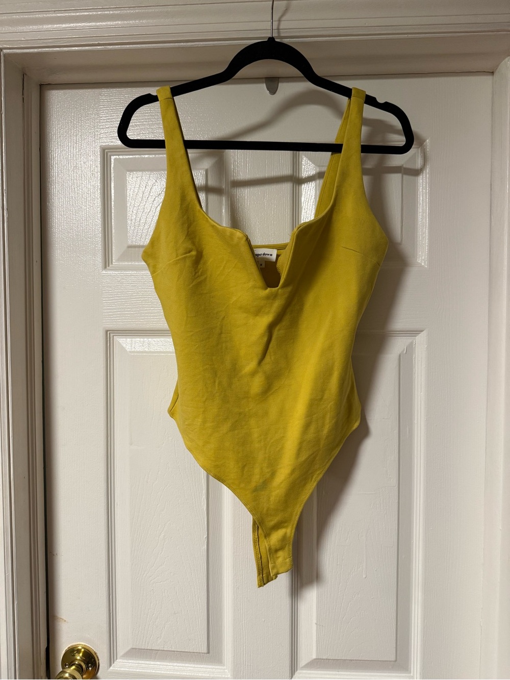 superdown square neck body suit in yellow